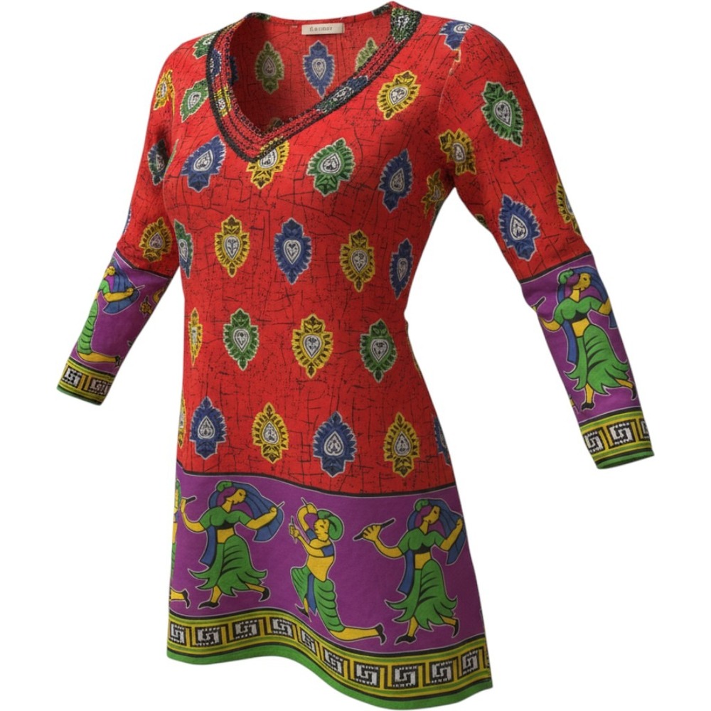 Sharon Artisan Red Tunic Top Beaded V-Neck Paisley Kurti Print Womens Medium NWT